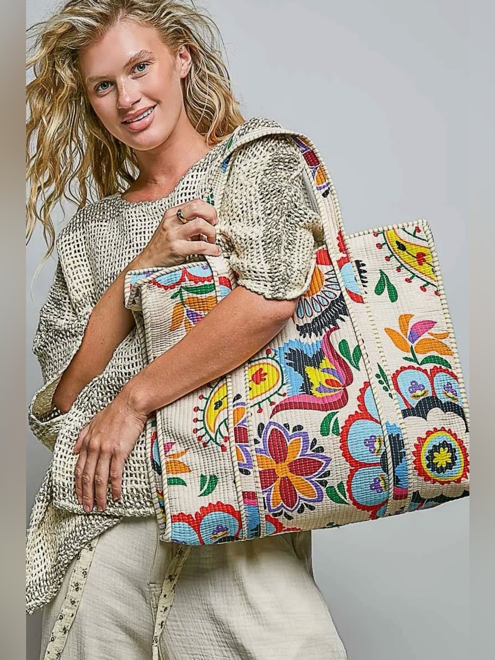 POL Cotton Floral Tote Bag